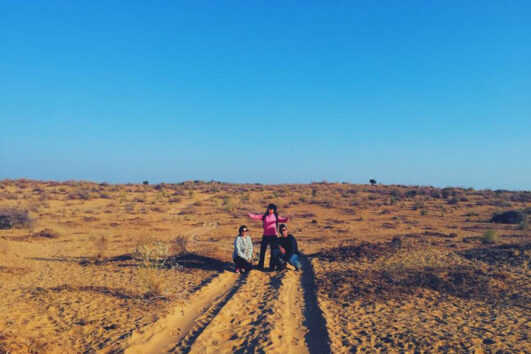 Family trekking in the Thar Desert, Bikaner