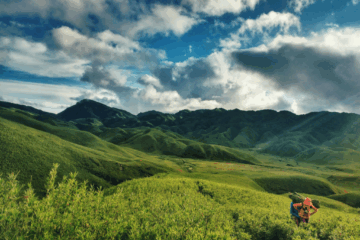 Dzouko Valley Trek trail with panoramic mountain views